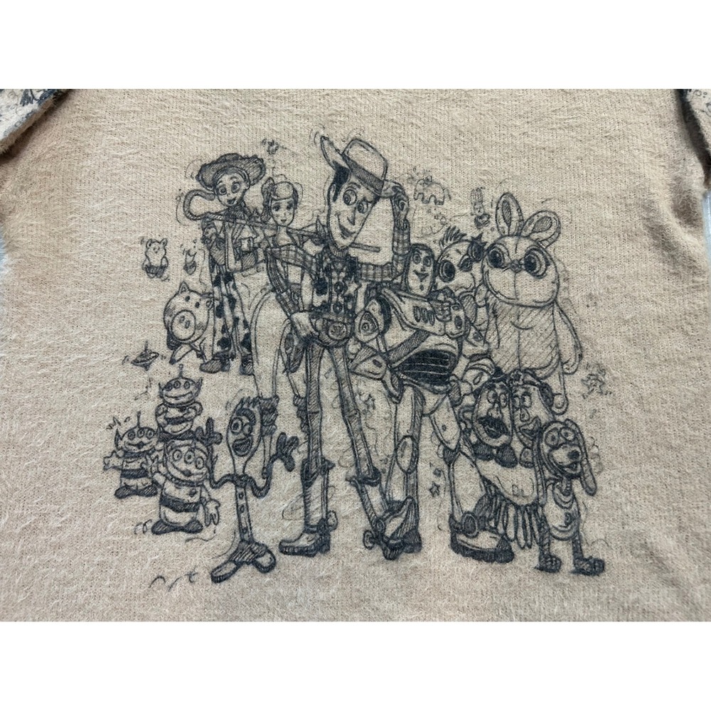 Disney‎ Toy Story Sketch Graphic Fuzzy Eyelash Knit Sweater Tan Beige 2XL - Picture 2 of 5